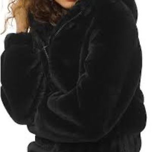 Black Faux Fur Michael Khors coat with hood